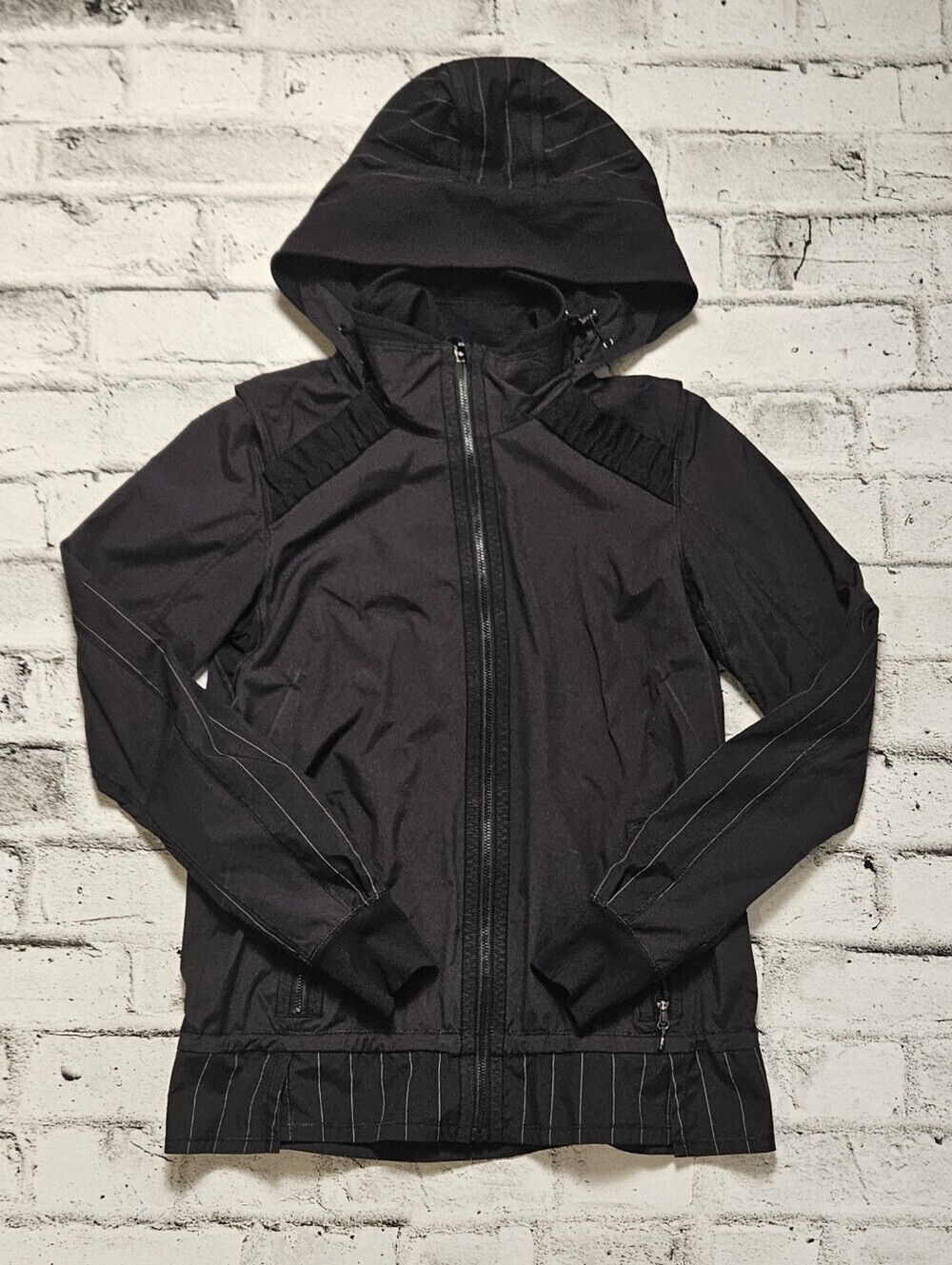 Lululemon Hooded Zip Jacket Black Pinstripe Activewear Women 6